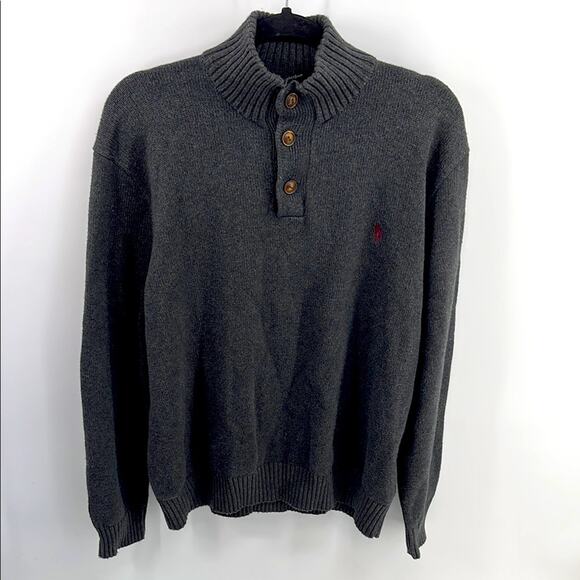 Polo Ralph Lauren 100% cotton mock neck 1/4 button up heavy weight knit sweater - Picture 1 of 6